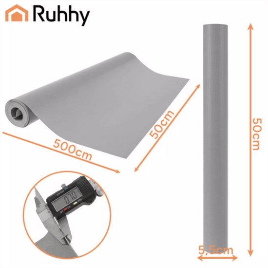 Ruhhy Antislip mat voor lades en kasten 500 x 50 cm grijs