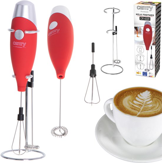 MELK KOFFIE OPSCHUIMER MIXER KLOPPER ROOD CAMRY CR4501