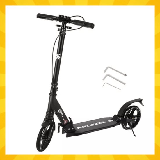 Kruzzel Opvouwbare step zwart wit met 20 cm wielen, verstelbaar stuur 84 tot 103 cm en maximaal 100 kg belastbaar