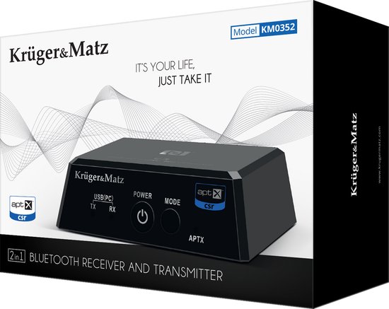 Krüger&Matz KM0352 - 2-in-1 Bluetooth BT-1 audio ontvanger en zender (Apt-X, NFC)
