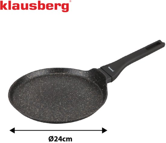 Klausberg KB-7957 Pannenkoekenpan 24 cm | Marmer Anti-aanbaklaag | Geschikt voor Inductie | Zwart | Crepepan