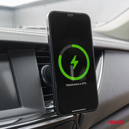 AMiO Magnetische Telefoonhouder voor Ventilatierooster met 15W Qi Draadloze Oplader en MagSafe - 360° Verstelbaar zwart