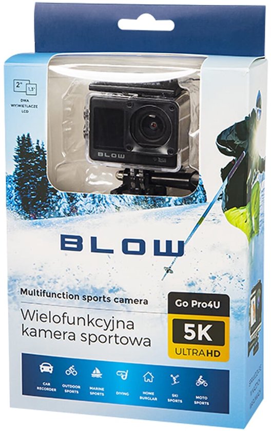 BLOW Action Camera - 5K Ultra HD - Waterdicht - Sportcamera met LCD Scherm & Accessoires