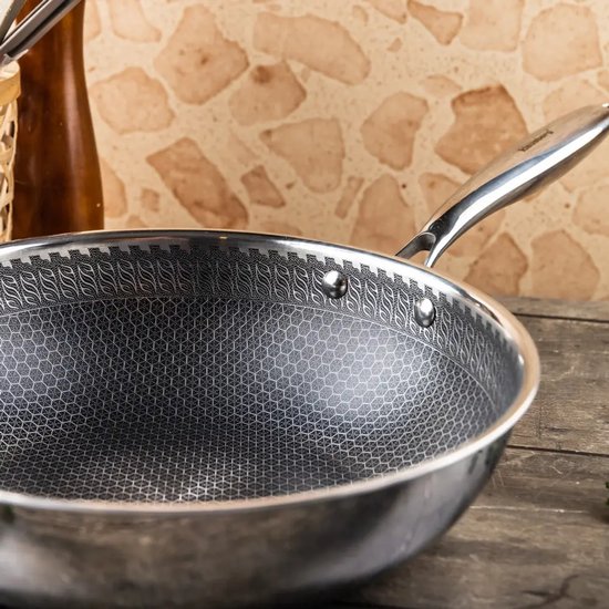 Klausberg 9024 - Wokpan, antiaanbaklaag met honingraatstructuur - 28 cm - 3-laags - 304 roestvrij staal - PFOA-vrij