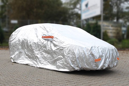 ALUMINIUM CAR COVER met Rits, REFLECTIVE, 120g + katoen, Zilver, maat: SUV/VAN L