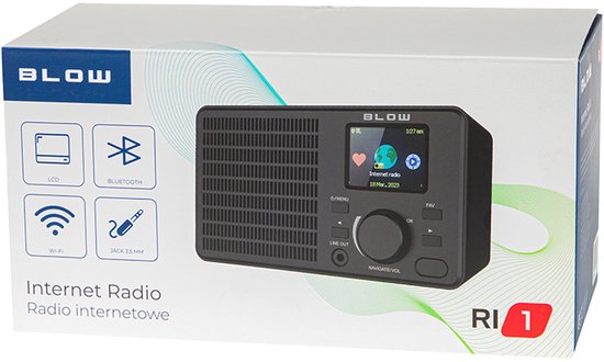 BLOW RI1 Internet Radio - WiFi & Bluetooth - LCD Display - AUX 3.5mm - Zwart
