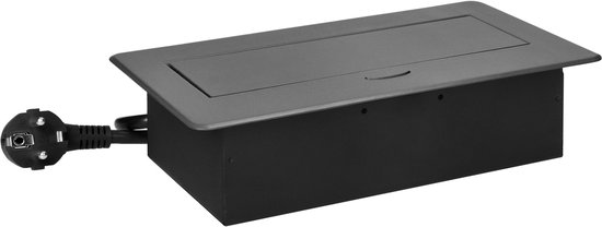 Bureau stekkerdoos met USB A&C - Pop up stekkerblok met 2 stopcontacten- Inbouw Verdeelstekker met RVS afwerking - Verdeeldoos met 1.5 meter kabel - voor max. 3680 Watt - Penaarde - Antraciet