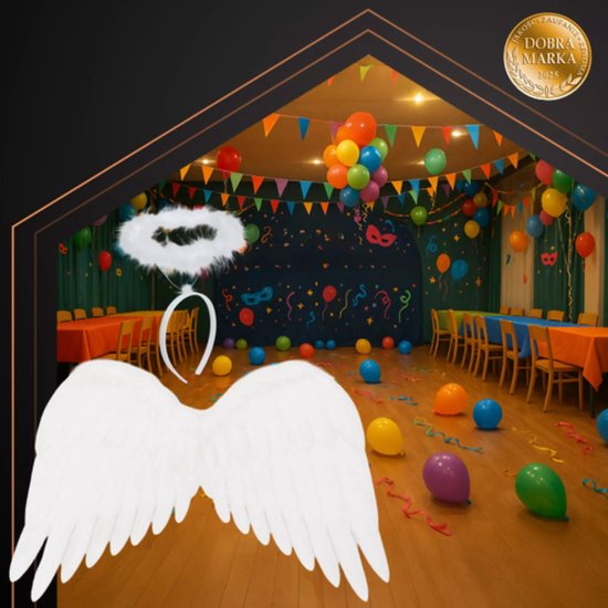 Ruhhy engelenvleugels wit met halo – 2-delige set voor verkleedpartijen en decoratie