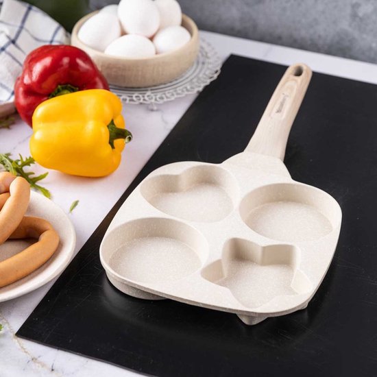 Klausberg 7809 - pan met 4 verschillende vakken voor Eieren - burgers - pannenkoeken - Beige - Anti-aanbakpan