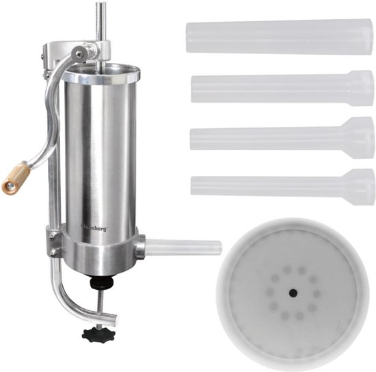 Klausberg KB-7926 Verticale Worstvuller | 3 kg Capaciteit | RVS | Met 4 Vullers | Vleesvuller | Worstmaker