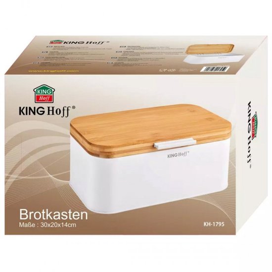KINGHOFF - Broodtrommel - Brooddoos - Compacte Broodbox met Deksel - Brood Bewaarbox Keuken - Moderne Broodtrommel - Staal - 30 x 20 cm - Wit