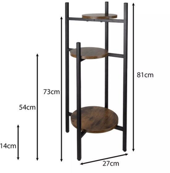 Ruhhy plantenstandaard 80 cm – metalen bloemenstandaard – 3 niveaus in loftstijl