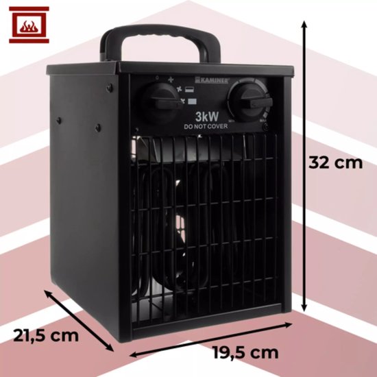 Kaminer elektrische kachel 3000W – ventilatorkachel met thermostaat, IPX4 en koelstand voor binnengebruik