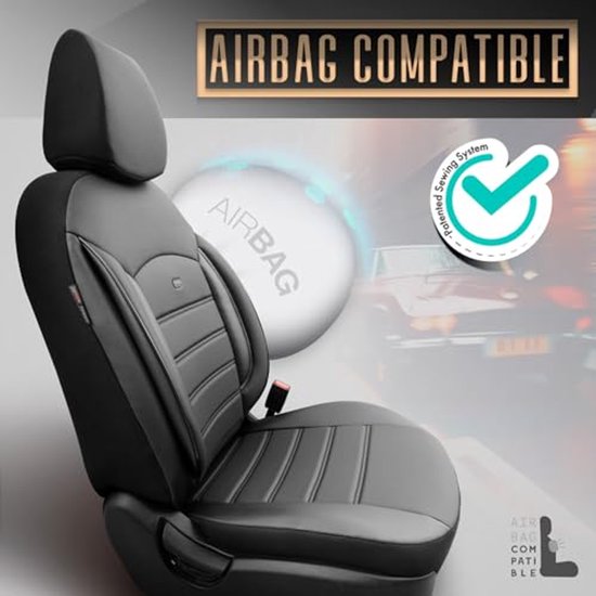 otoM universele volledig lederen stoelhoezen 'Inspire' zwart - 11 stuks - compatibel met zijairbags