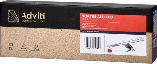 LED spiegellamp, aluminium Hoge beschermingsgraad (IP44), biedt voldoende bescherming tegen stof en vocht. Het combineert de eenvoud van vorm en moderne functionaliteit.