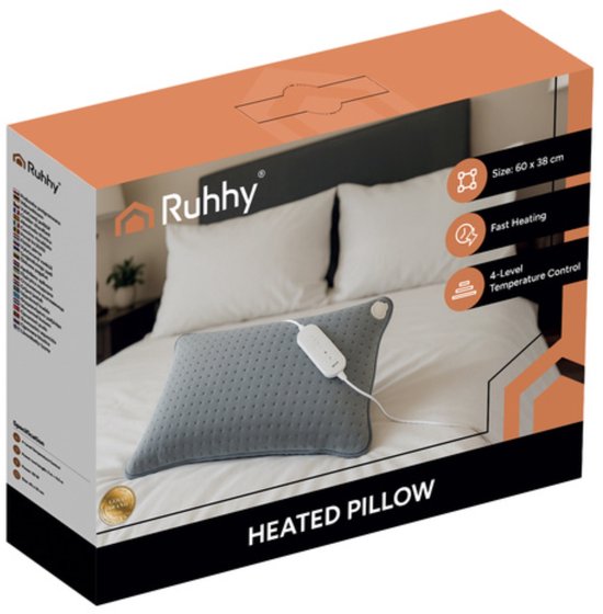 Ruhhy Groot verwarmd kussen 60x38 cm met instelbare warmtestanden en wasbare hoes veilig en comfortabel