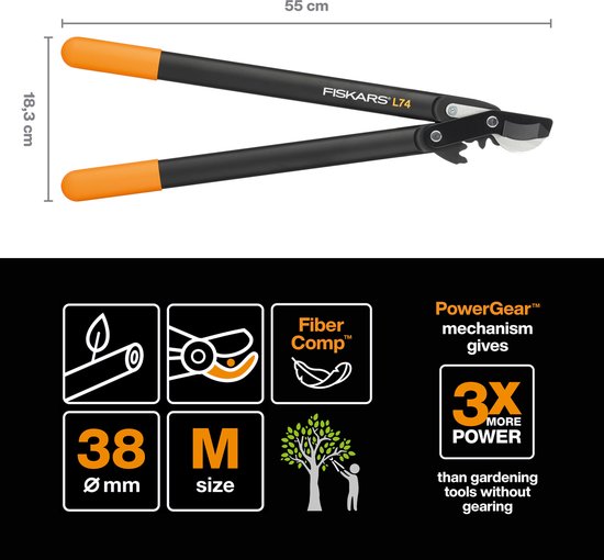 Fiskars Powergear II Takkenschaar Bypass – Snoeischaar voor Takken tot Ø35 mm – 57cm – L74