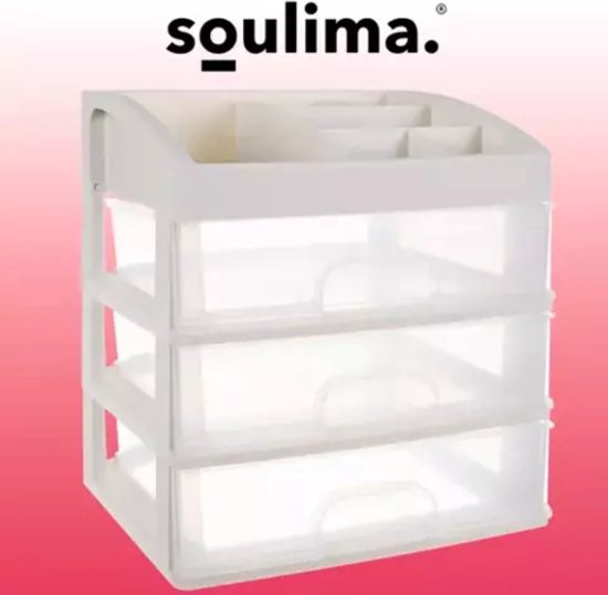 Soulima Make-up organizer - kunststof - transparant - 27 x 23 x 17 cm - incl 3 lades
