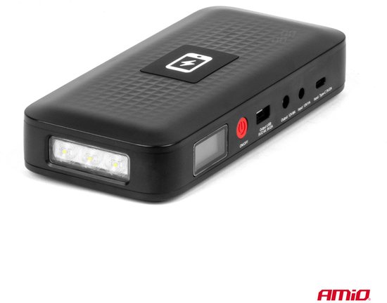 AMiO Portable Jump Starter 12V 12Ah 800A - Met Powerbank Draadloze Lader en LED Zaklamp Voor Benzine en Diesel Voertuigen
