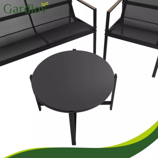 Gardlov 4-delige tuinmeubelset voor balkon of terras met tweezitsbank, 2 stoelen en tafel met glazen blad