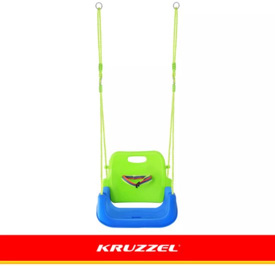 Kruzzel 3-in-1 kinderswing blauw groen rood met veiligheidszitje 43 x 38 x 37,5 cm en verstelbare touwen 120 tot 150 cm