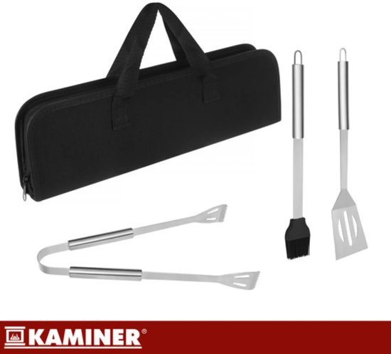Kaminer Barbecue set met tang, spatel en borstel in stevige koffer voor tuin, camping en onderweg