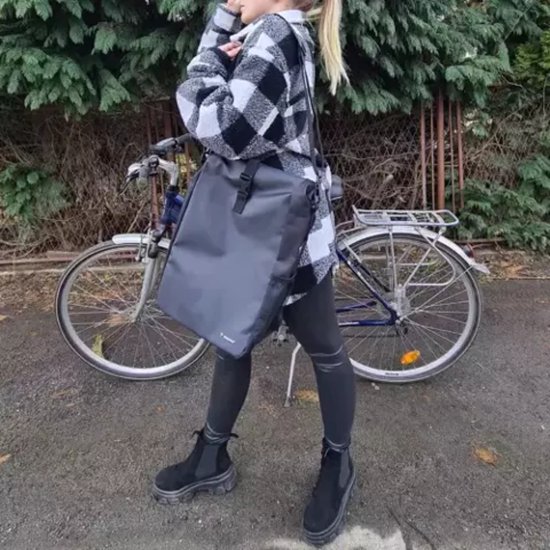 Trizand Multifunctionele Enkele Fietstas met Roltop 15-20 Liter - Shopper Schoudertas met Draagband - Zwart