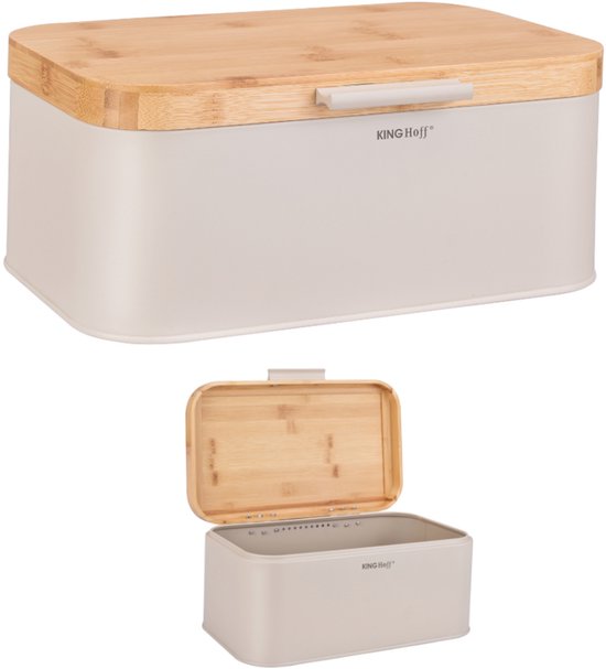 Kinghoff KH-1928 - Broodtrommel - beige - met bamboe deksel - 30x20x14 cm