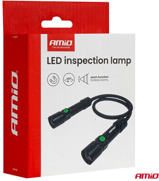 AMiO LED Inspectielamp 2xP50 1000mAh Halslamp met Flexibele Hals - Zoomfunctie en Oplaadbare Batterijen - Voor Werkplaats en Noodsituaties