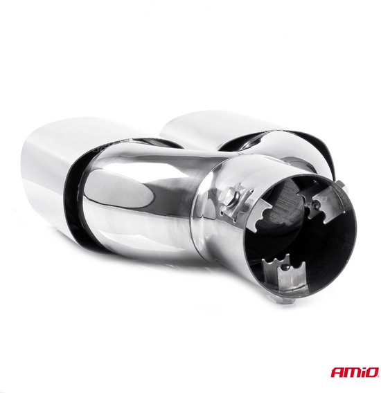 AMiO Dubbele Uitlaat Chrome Recht 42-62mm Kopstuk / Eindstuk Vierkant [Uitlaat Sierstuk - Uitlaat Tuning - Uitlaat Koppelstuk]