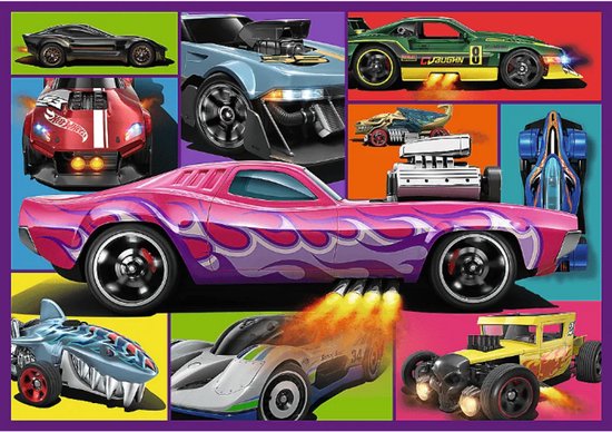 Trefl Hot Wheels - Puzzelset 4-in-1 - 250 stuks - 33x23 cm - Kalanderd Papier; Milieuvriendelijk