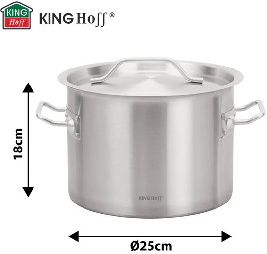 Kookpan - Grote Soeppan - Stockpot met Deksel - voor Soep, Pasta & Stoofgerechten - Inductie Geschikt - 9L - RVS - Ø25 x 18 cm - Zilver