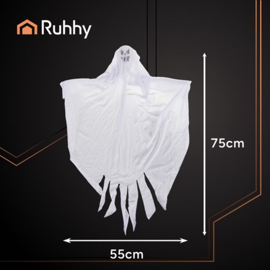 Ruhhy Hangende spoken set van 3 stuks Halloween decoratie wit spook voor binnen en buiten