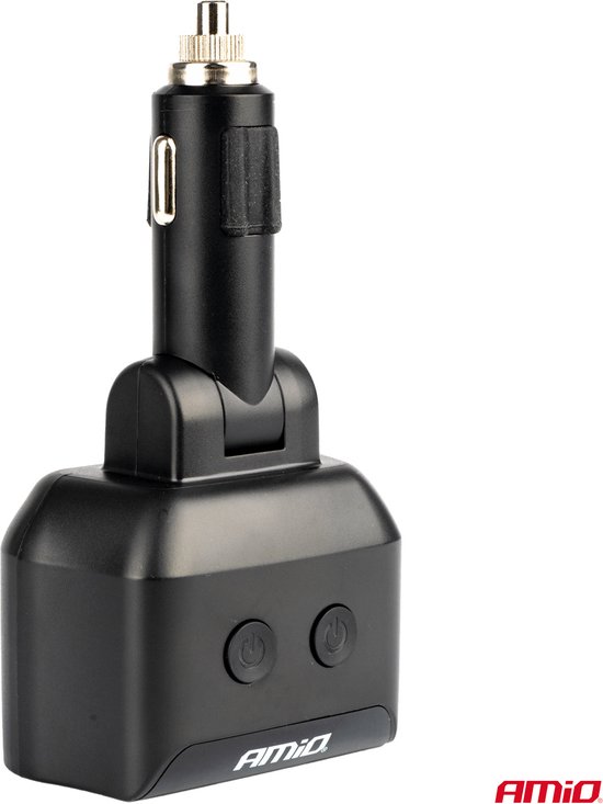 AMiO Dubbele Sigarettenaansteker Plug Splitter met (2x USB-A & 1x USB-C) 12V/24V en Voltmeter Zwart