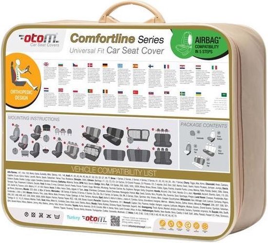 Otom Comfortline Stoelhoezenset - leer/textiel - 11-delig - zwart