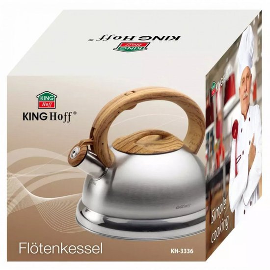 Kinghoff 3336 - Fluitketel - 3 liter - RVS - bruin - met fluit