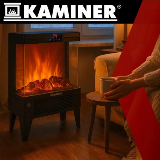 Kaminer Embego elektrische kachel 2000W met realistisch vlameffect en afstandsbediening