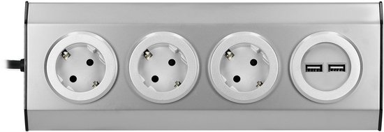 Orno Hoekstekkerdoos - Stekkerdoos met 3 stopcontacten - 2 USB A -Stekkerblok met 1.5 meter kabel - RVS