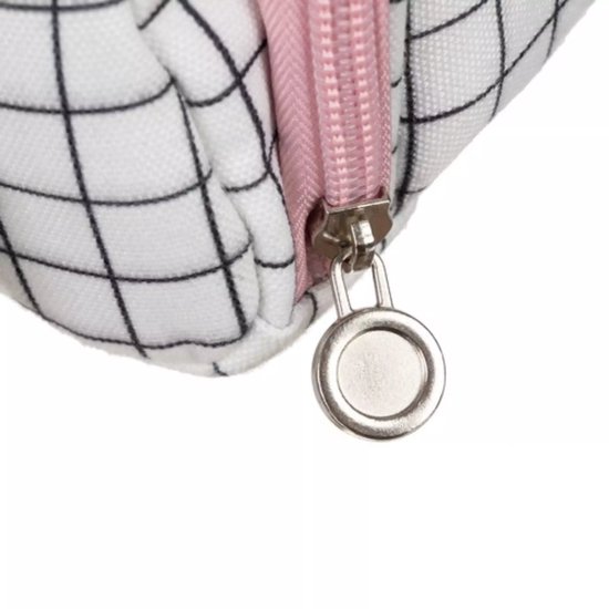 Maaleo Dubbele Uitbreidbare Etui - Wit Geruit - Twee Compartimenten - Mesh Organizer