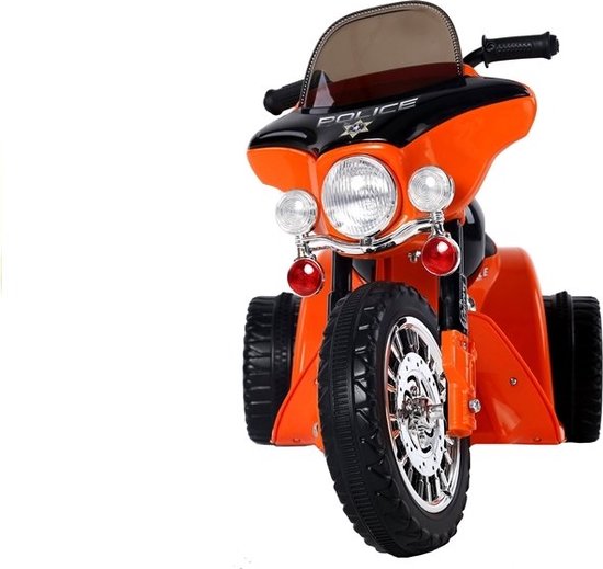 Elektrische politie chopper - trike - motor voor kinderen tot 25kg max 1-3 km/h oranje - kids motor - kindermotor - politiemotor