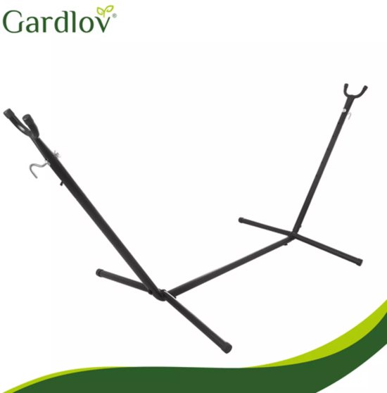 Gardlov Grijze tweepersoons hangmat met frame 200 x 150 cm belastbaar tot 250 kg