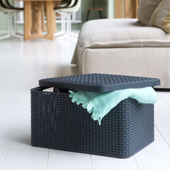 Curver Style Opbergmand met deksel L - 30 liter - Antraciet - 44,5x33x24,8 cm