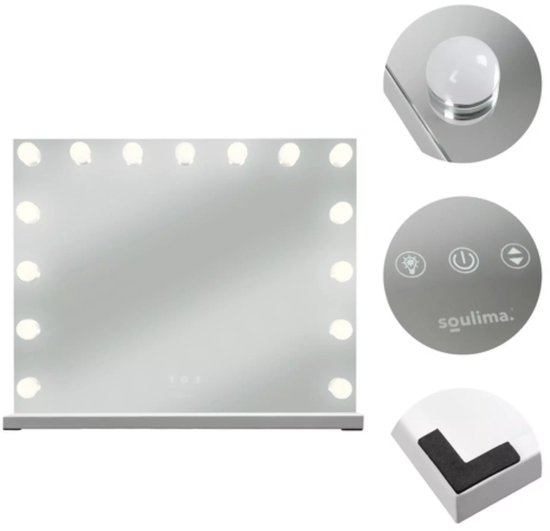Soulima LED cosmeticaspiegel 58x46 cm met 15 lampen en instelbare lichtkleuren