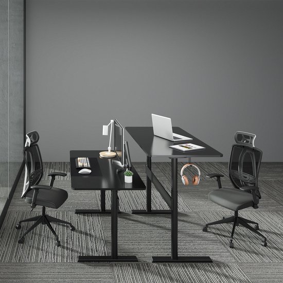 Ergo Office - Bureau - In hoogte verstelbaar ergonomisch bureau 140x68cm - staand en zittend werken, max hoogte 115cm, ER-453