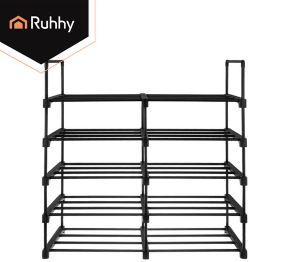 Ruhhy Schoenenrek 10 niveaus 45 x 30 x 174 cm zwart, tot 20 paar schoenen met extra slippersschap