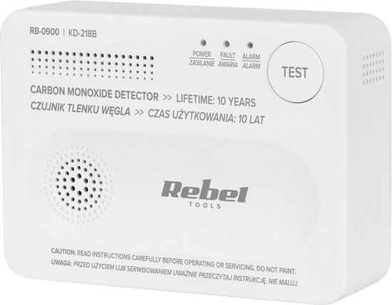Rebel KD-218B - Koolmonoxidemelder - Draadloos - Batterijvoeding