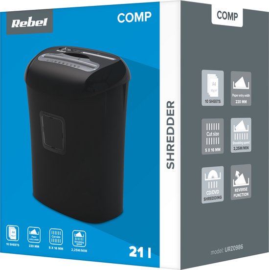Rebel URZ0986 - Papiervernietiger - Micro-Cut - 21L Capaciteit - CD's en Kaarten
