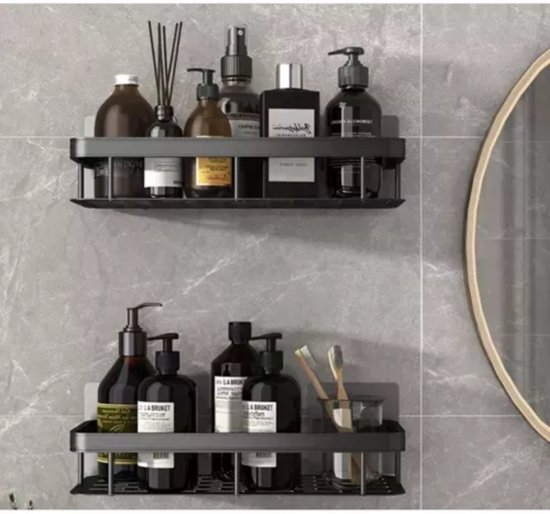 Ruhhy Badkamer rekje - 2x stuks - zwart - L30 cm - zwevend - industrieel - voor badkamer of keuken