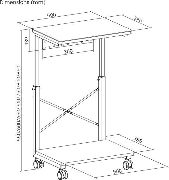 NanoRS RS430 - CPU computer trolley - Laptoptafel - max. 80kg, 550~850mm in hoogte verstelbaar