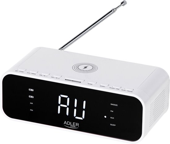 Adler 1192W - Wekkerradio met draadloze oplader voor je telefoon - Wit